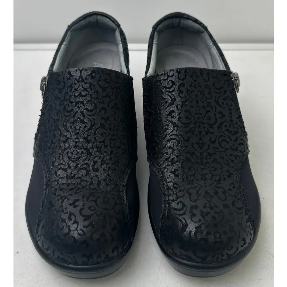 Alegria Hayden Black Floral Embossed Leather Shoes Women's Sz 36